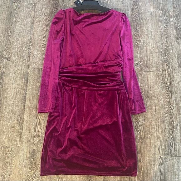 Lauren Ralph Lauren Dress Women 16 Purple Velvet Ruched Puff Sleeve Cocktail NEW - Picture 12 of 13